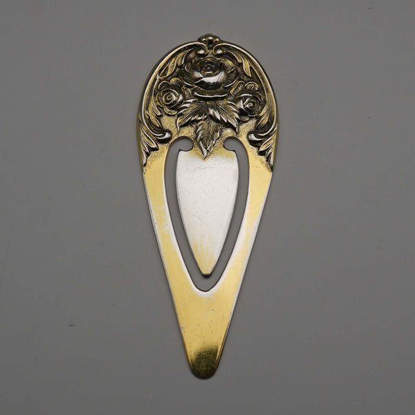 1940年代 美國復古花卉裝飾純銀鍍金書籤 S. Kirk and Son