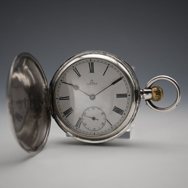 約1907年 古董 Omega 懷錶 935銀獵人式錶殼 運作良好