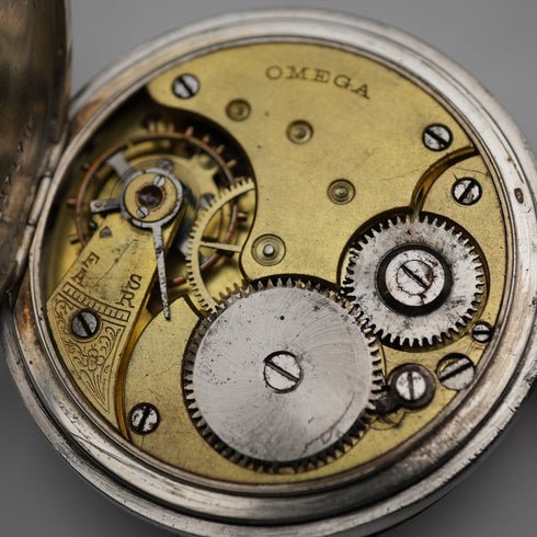 約1907年 古董 Omega 懷錶 935銀獵人式錶殼 運作良好