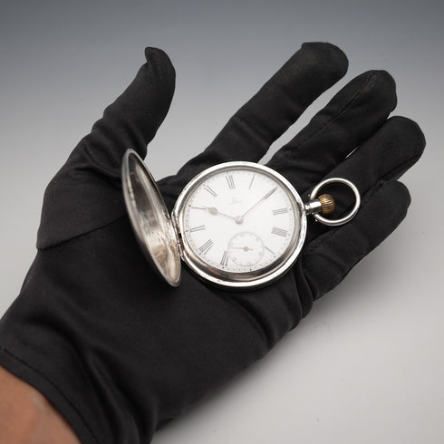 約1907年 古董 Omega 懷錶 935銀獵人式錶殼 運作良好