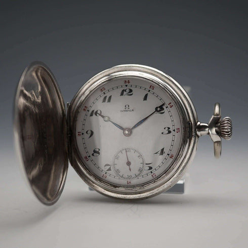 約1920年代古董 Omega 懷錶 900銀獵人式錶殼 運作良好
