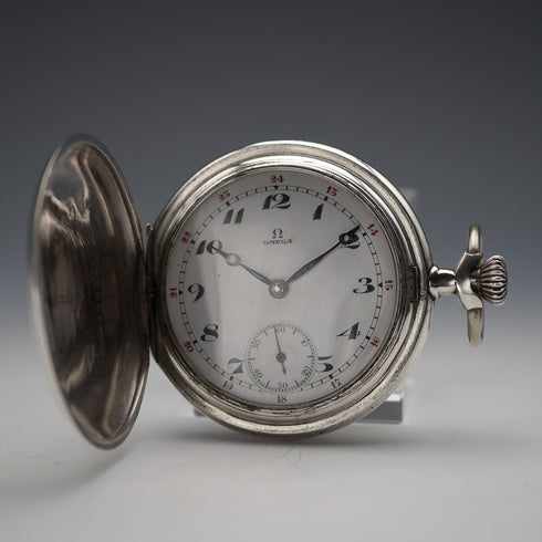 約1920年代古董 Omega 懷錶 900銀獵人式錶殼 運作良好