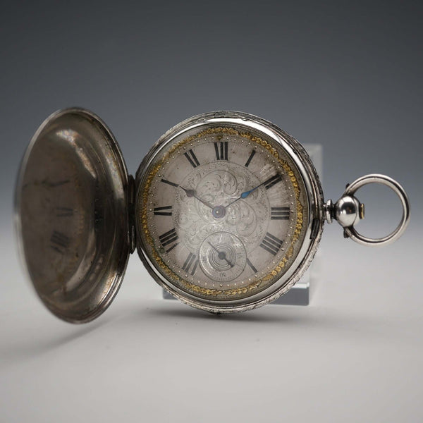 約1860年 英國古董 Joseph Johnson 鑰匙上鍊懷錶 銀質獵人式錶殼 運作良好