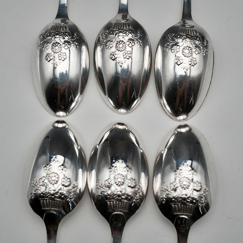 1896年 英國古董 純銀浮雕茶匙6入組 共84克 Thomas Bradbury & Sons 附盒