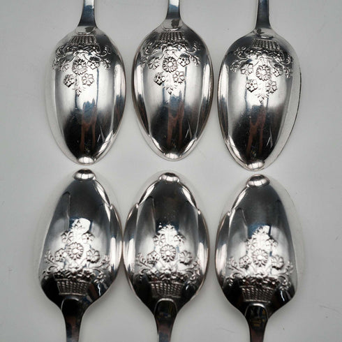 1896年 英國古董 純銀浮雕茶匙6入組 共84克 Thomas Bradbury & Sons 附盒