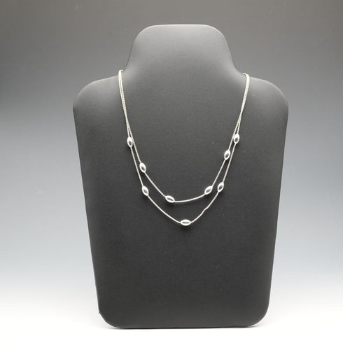 英国ヴィンテージ 純銀製 2連チェーン&オーバルビーズ ネックレス 45cm 15g