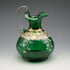 British Vintage Enamel-Decorated Green Glass Vase with Handle ②