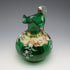 British Vintage Enamel-Decorated Green Glass Vase with Handle ②