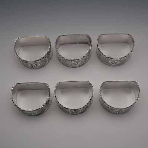 Antique British silver plate napkin rings, set of 6