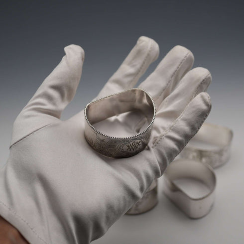 Antique British silver plate napkin rings, set of 6