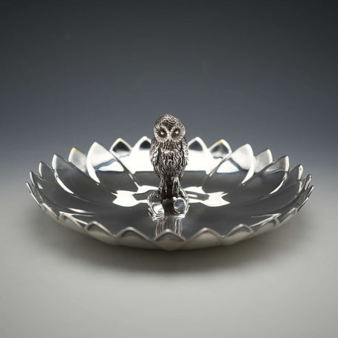 US Vintage Silver Plate Owl Sculpture Accessory Tray Reed & Barton