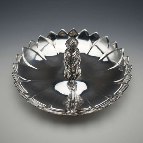 US Vintage Silver Plate Owl Sculpture Accessory Tray Reed & Barton