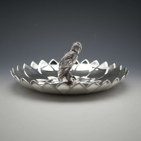 US Vintage Silver Plate Owl Sculpture Accessory Tray Reed & Barton