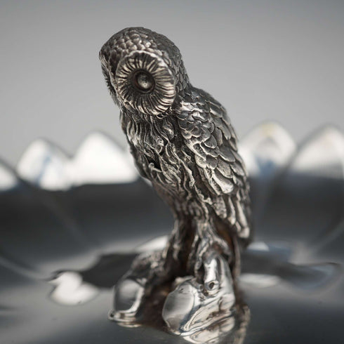 US Vintage Silver Plate Owl Sculpture Accessory Tray Reed & Barton