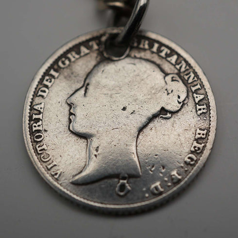 UK Antique Silver Plated Albert Chain with 1838 Sixpence Silver Fob