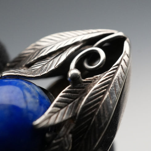 Vintage Silver and Lapis Lazuli Botanical Design Clip-On Earrings