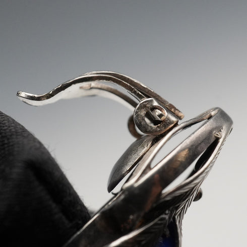 Vintage Silver and Lapis Lazuli Botanical Design Clip-On Earrings