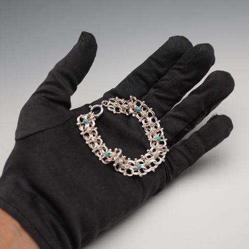 Vintage 835 Silver & Aquamarine Bracelet 15g