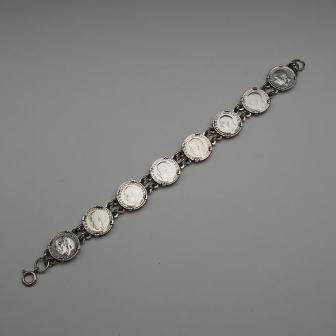 British Vintage Sterling Silver & 3 Pence Coin Bracelet 20g
