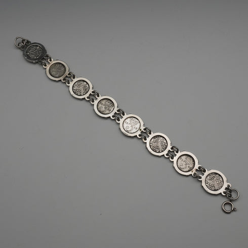 British Vintage Sterling Silver & 3 Pence Coin Bracelet 20g