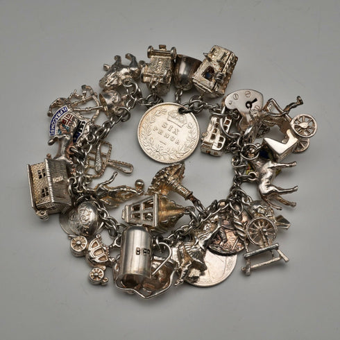 UK Vintage Silver Charm Bracelet 73g
