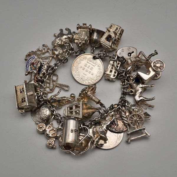 UK Vintage Silver Charm Bracelet 73g