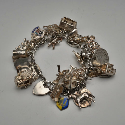UK Vintage Silver Charm Bracelet 73g