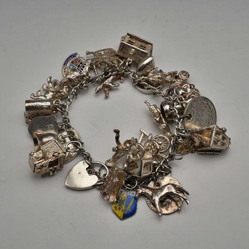 UK Vintage Silver Charm Bracelet 73g