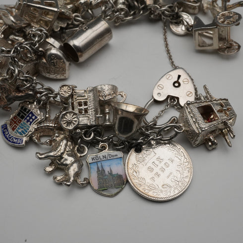 UK Vintage Silver Charm Bracelet 73g