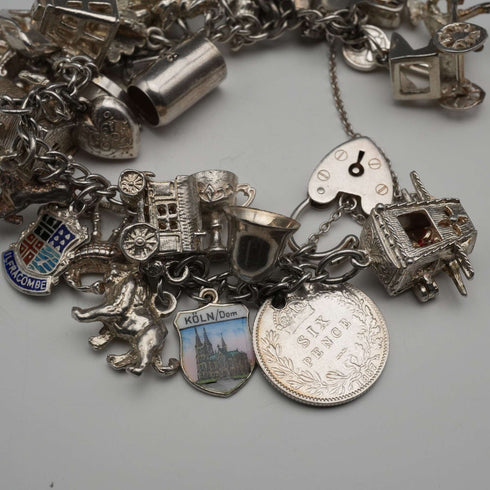 UK Vintage Silver Charm Bracelet 73g
