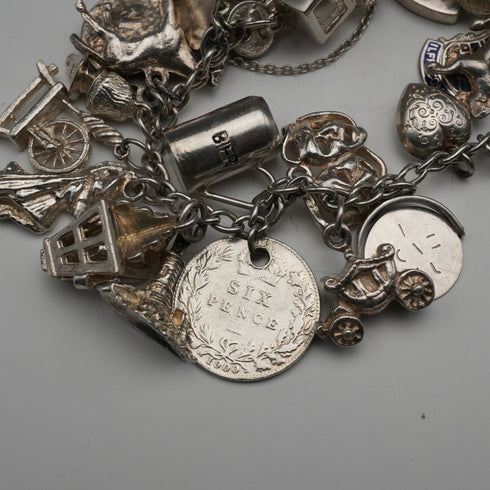 UK Vintage Silver Charm Bracelet 73g