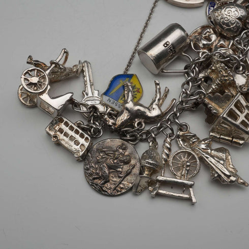 UK Vintage Silver Charm Bracelet 73g