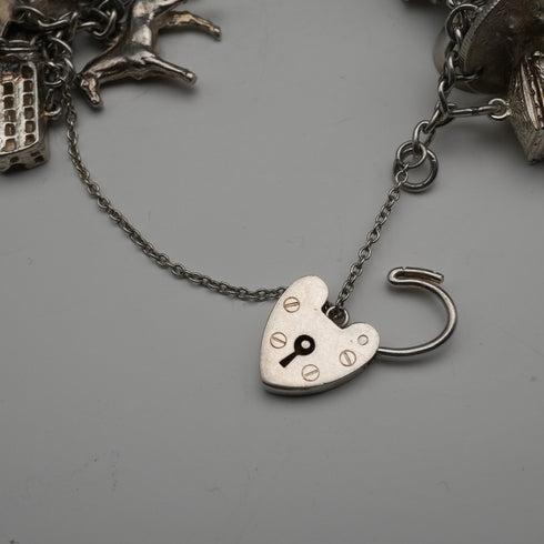 UK Vintage Silver Charm Bracelet 73g