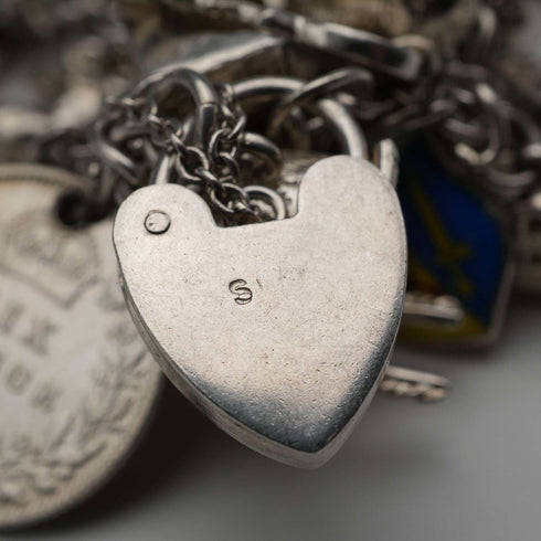 UK Vintage Silver Charm Bracelet 73g