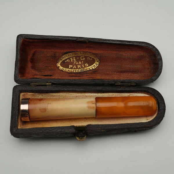 French Antique Cheroot Holder/Cigarette Holder, Gold-Plated Decoration, Cased, H.G.