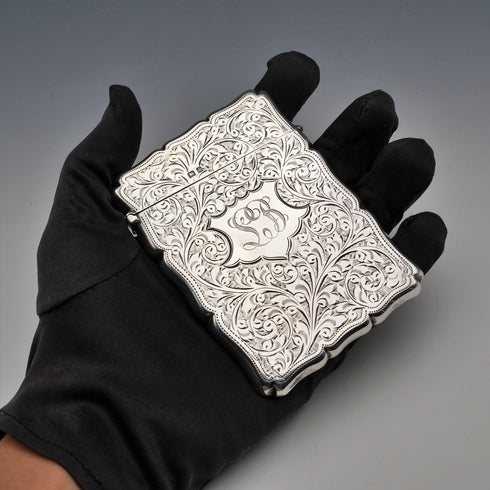 1907 British Antique Sterling Silver Card Case 80g Samuel M Levi