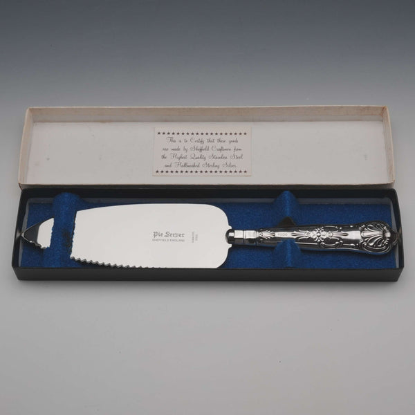 1989 English Vintage Sterling Silver Handled Pie Server by Harrison Brothers, Boxed
