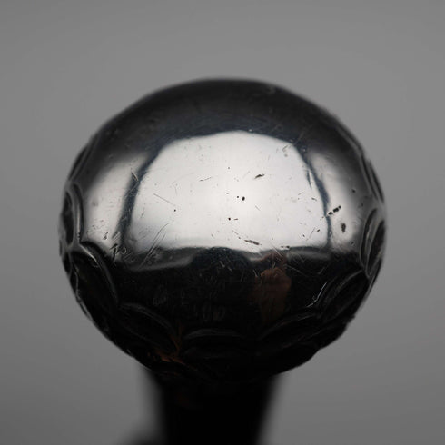 1892 English Antique Black Shaft Sterling Silver Rondel Handle Walking Stick Cane 90cm