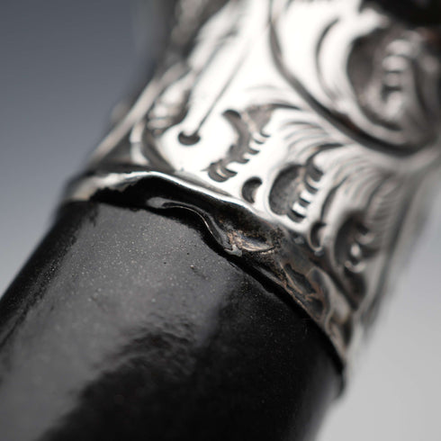 1892 English Antique Black Shaft Sterling Silver Rondel Handle Walking Stick Cane 90cm