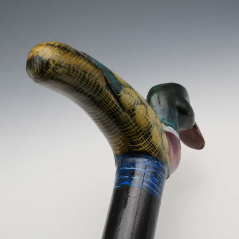 Vintage Black Shaft Painted Duck Handle Walking Stick Cane 87cm