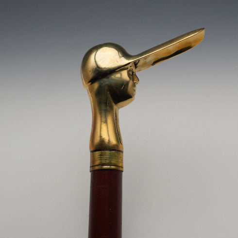 Vintage Dark Tan Shaft Brass Jockey Handle Walking Stick Cane 93cm