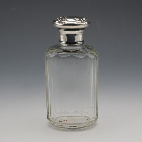 1901 English Antique Sterling Silver Lid Cut Glass Bottle