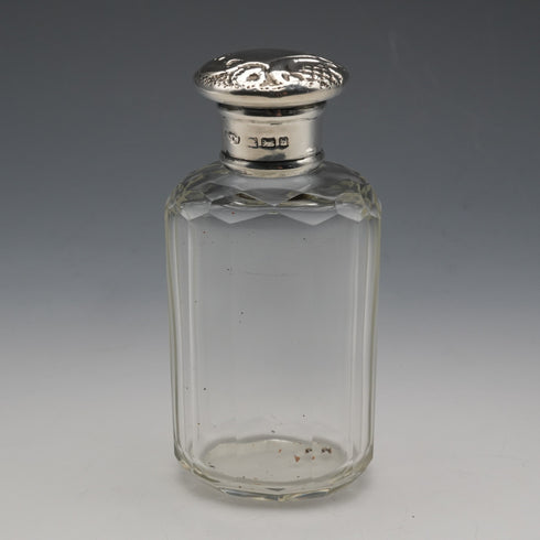 1901 English Antique Sterling Silver Lid Cut Glass Bottle