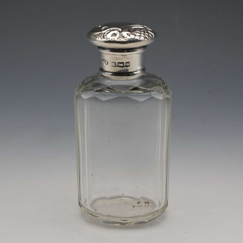 1901年 英国アンティーク 純銀蓋 カットガラスボトル