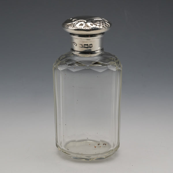 1901年 英國古董 純銀蓋雕花玻璃瓶