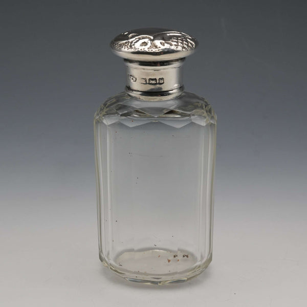 1901 English Antique Sterling Silver Lid Cut Glass Bottle