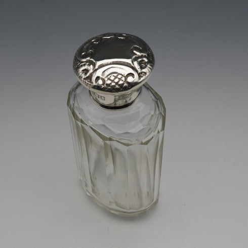 1901 English Antique Sterling Silver Lid Cut Glass Bottle