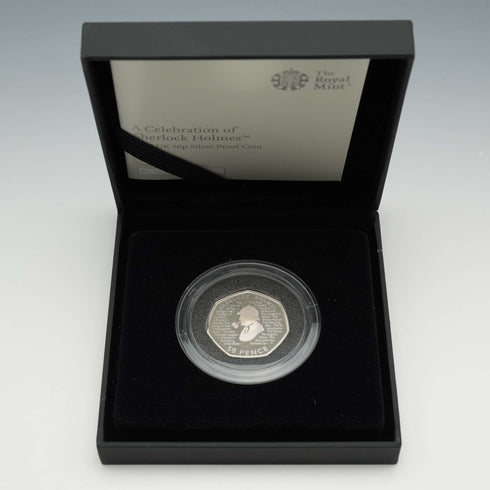 UK "Sherlock Holmes" 50 Pence Commemorative Silver Coin, Royal Mint with Case and Certificate