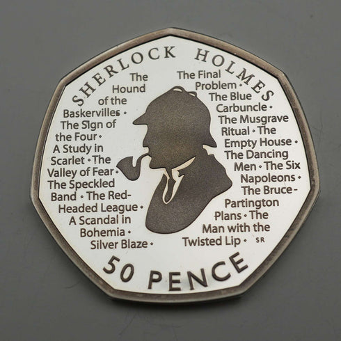 UK "Sherlock Holmes" 50 Pence Commemorative Silver Coin, Royal Mint with Case and Certificate