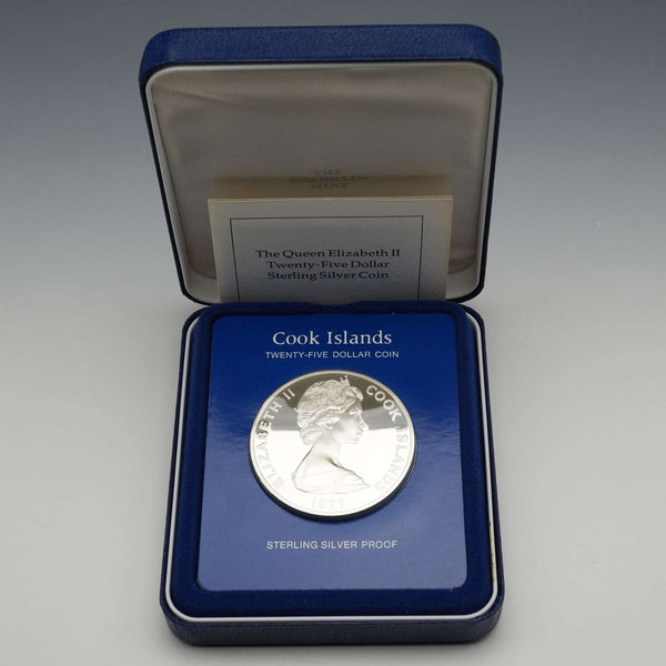 1977年 伊莉莎白二世女王 銀禧年 庫克群島25元紀念銀幣 49克 FranklinMint 附外盒、說明書